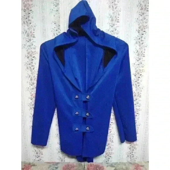 Women's Blue Corset Jacket With Hood Button & Tie String Cute Unique Size Small - Picture 1 of 8